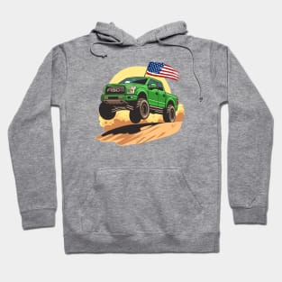 F150 car truck offroad jump on desert green Hoodie